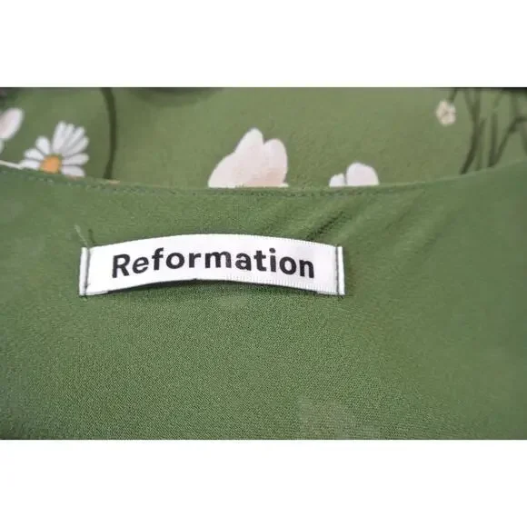 NEW, Reformation Demy Floral-Print Georgette Midi Dress in Green Sz M #MD1426 - Picture 7 of 10